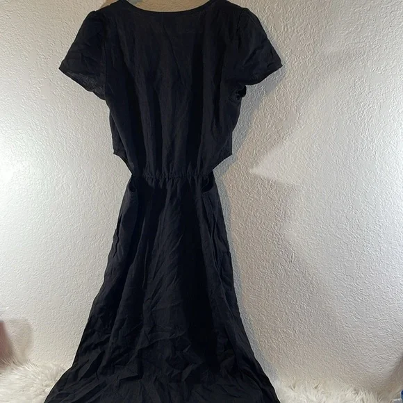GAP Linen Blend Cutout Midi Dress With Pockets Black Size 8 Tall NEW - Picture 5 of 12